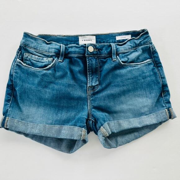 Frame Denim Le Cutoff Jean Shorts Size 26 Medium Blue Wash Cuff Hem 3" Inseam - Picture 3 of 6